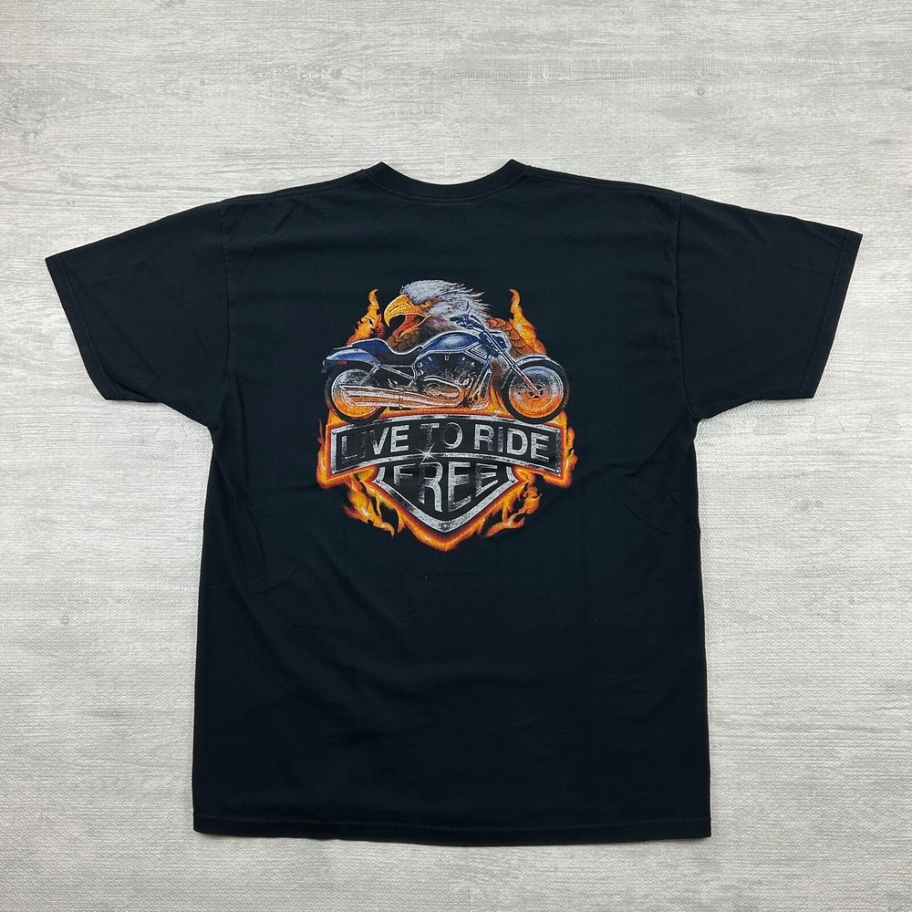 Vintage Live To Ride Free Shirt Size XL Black V Rod Biker Motorcycle Flames